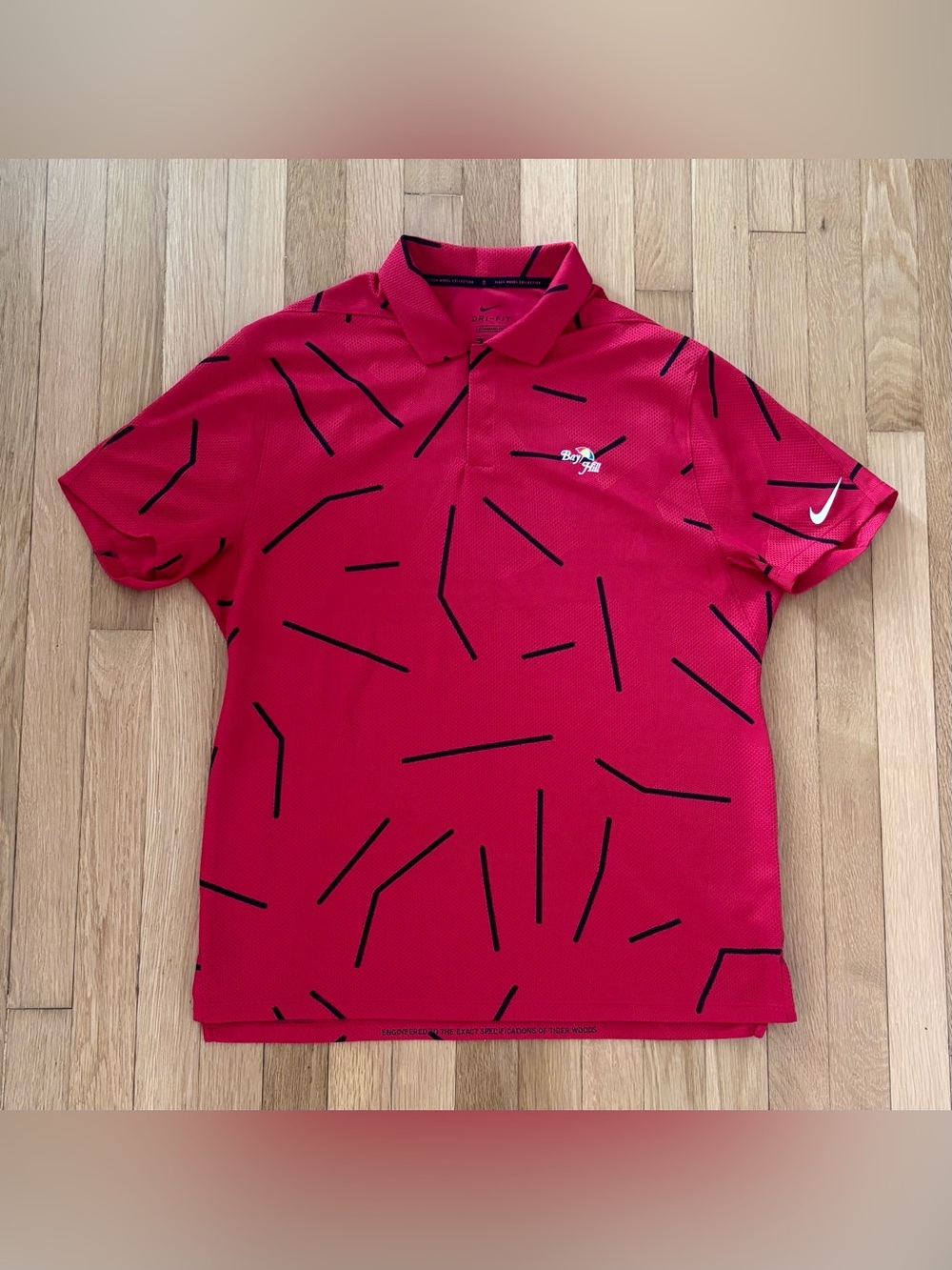 Nike Tiger Woods Dri-FIT ADV Red Jacquard Mesh Golf Polo Medium Bay Hill RARE